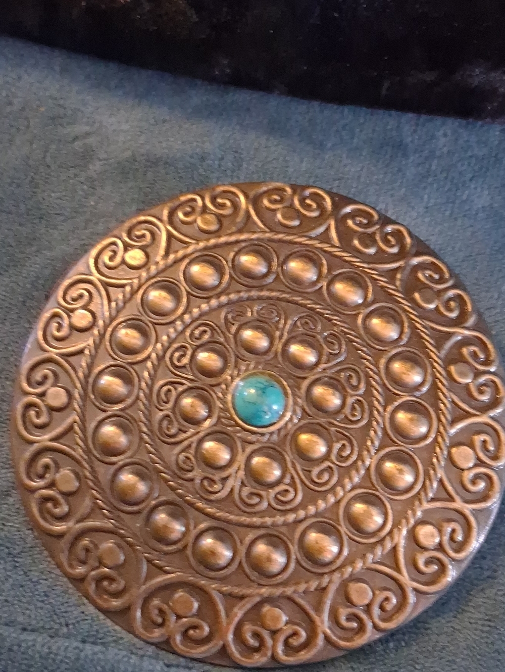 Buckle Round Ornate Brass-Tone Concho Belt Buckle with Turquoise Stone